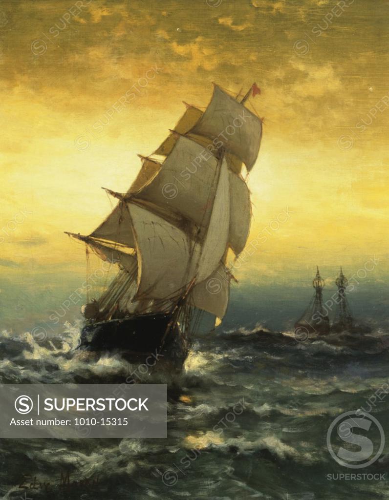 Stock Photo: 1010-15315 Passing Ambrose Lightship  Edward Moran (1829-1901 American)  