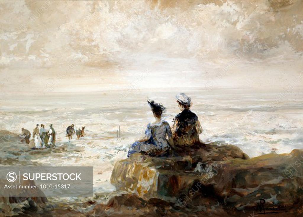 Stock Photo: 1010-15317 Watching the Clam Diggers by Pompeo Mariani, painting, 1857-1927