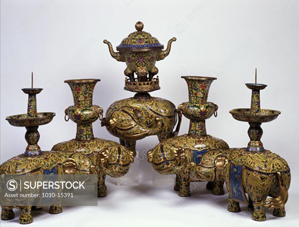 Stock Photo: 1010-15391 Cloisonne Altar Garniture Chinese Art