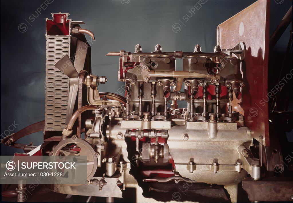 Stock Photo: 1030-1228 Motor with Cylinders ("The Dion-Bouton") Albert de Dion & G. Bouton Musee National Des Techinques, Paris, France