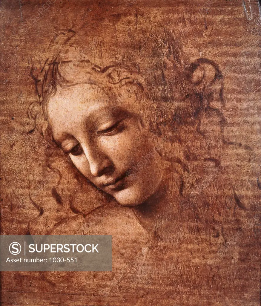 Head of Dishevelled Young Girl  (Leda) Leonardo da Vinci (1452-1519/Italian) Gouache National Gallery, Parma, Italy