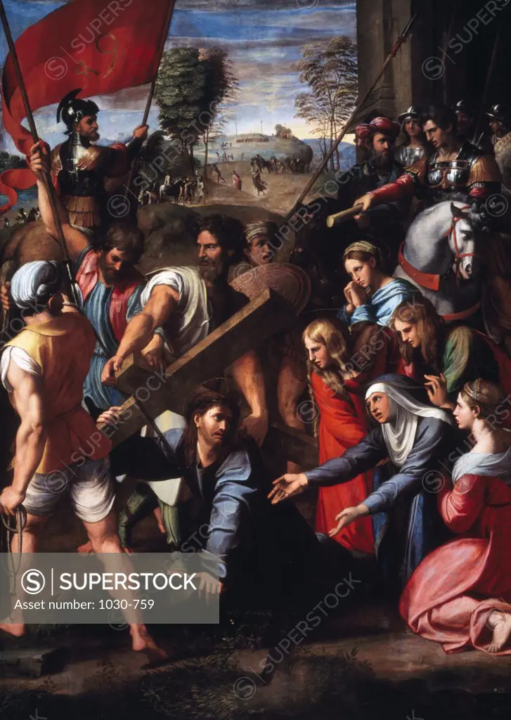 Christ Falls on the Road to Calvary by Raphael,  oil on canvas,  1517,  (1483-1520),  Spain,  Madrid,  Museo del Prado