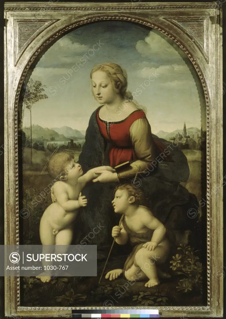 La Vierge a L'enfant avec le Petit Saint Jean-Baptiste (La Belle Jardiniere)- Madonna & Child 1507 Raphael (1483-1520 Italian) Oil on wood panel Musee du Louvre, Paris, France