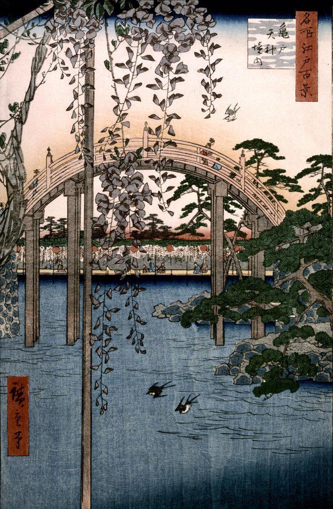 The Bridge From the Series "100 Views of Edo" 1856 Ando Hiroshige (1797-1858 Japanese) Woodblock print Janette Ostier Gallery Paris, France
