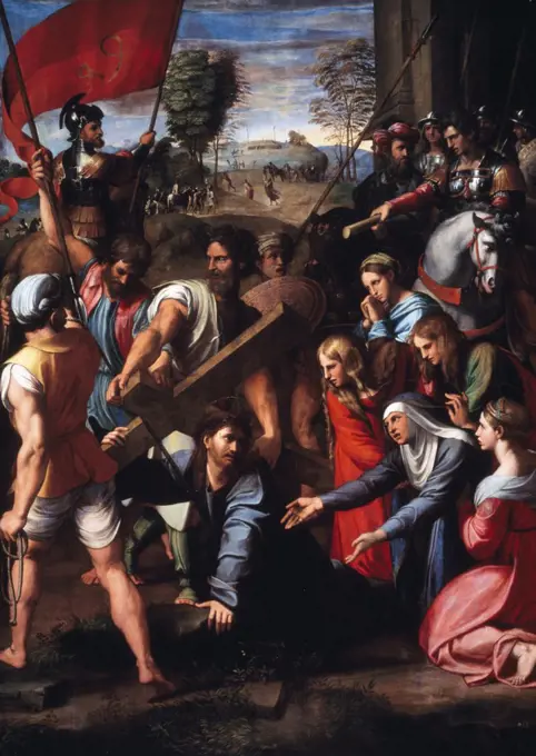Christ Falls on the Road to Calvary by Raphael,  oil on canvas,  1517,  (1483-1520),  Spain,  Madrid,  Museo del Prado