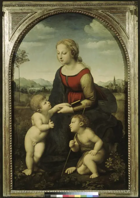 La Vierge a L'enfant avec le Petit Saint Jean-Baptiste (La Belle Jardiniere)- Madonna & Child 1507 Raphael (1483-1520 Italian) Oil on wood panel Musee du Louvre, Paris, France