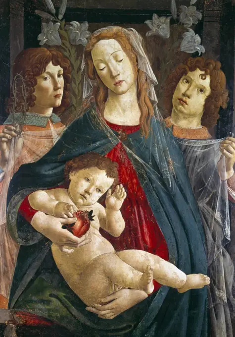 Madonna of the Pomegranate by Sandro Botticelli,  tempera on wood,  (1444-1510),  France,  Bayonne,  Musee Bonnat