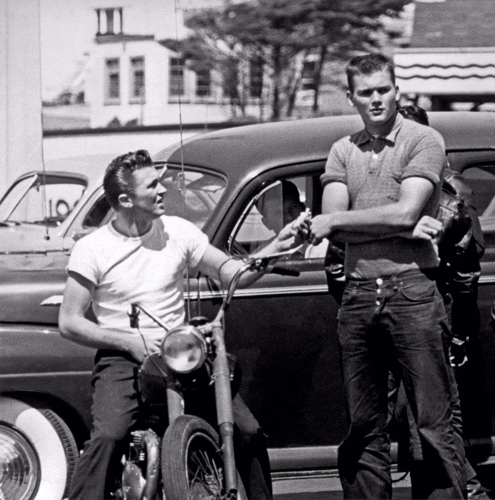 San Francisco, California:  c. 1954 Two youths with a motorcycle.