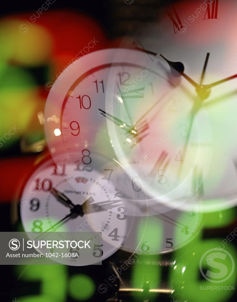 Stock Photo: 1042-1608A Close-up of clock faces