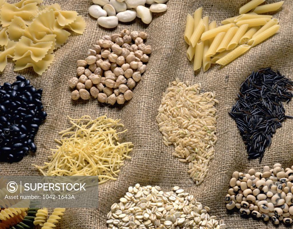 Stock Photo: 1042-1643A Close-up of assorted beans with pasta and rice