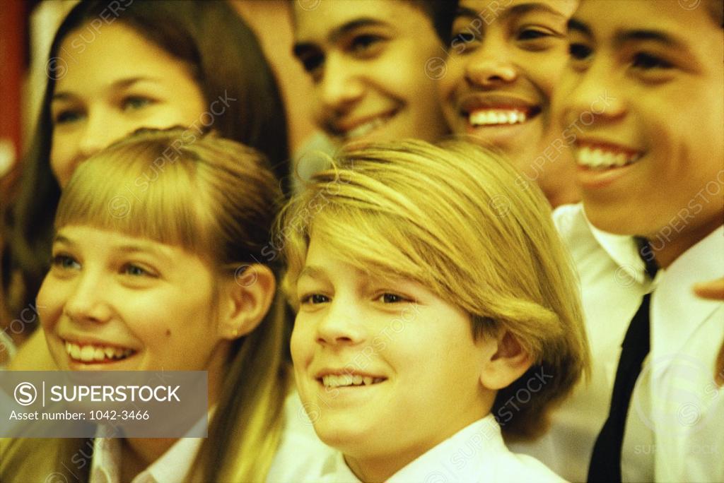 Stock Photo: 1042-3466 Close-up of a group of children smiling