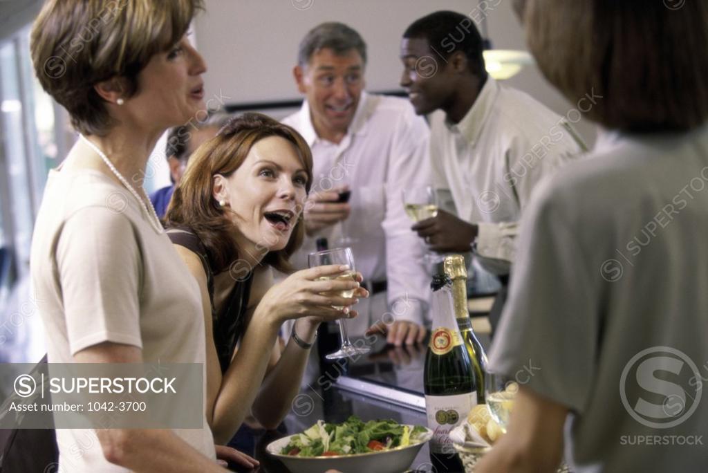 Stock Photo: 1042-3700 Group of people celebrating with white wine and red wine
