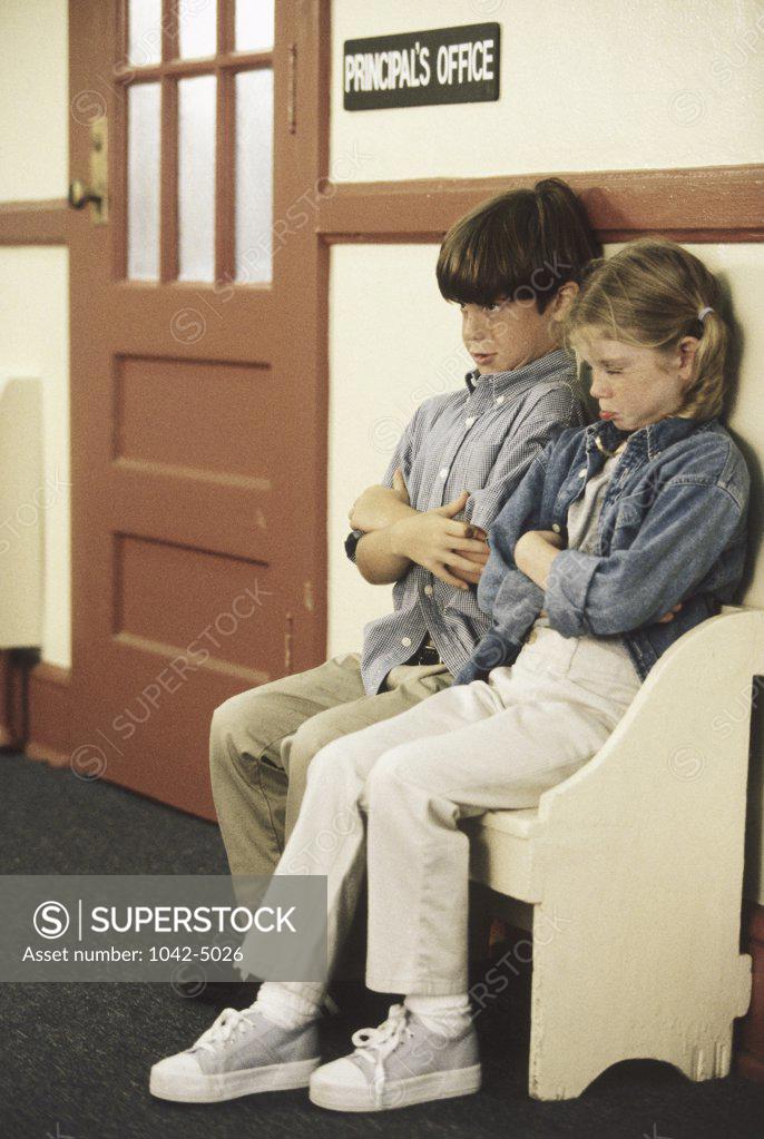 Stock Photo: 1042-5026 Students waiting outside the principal's office