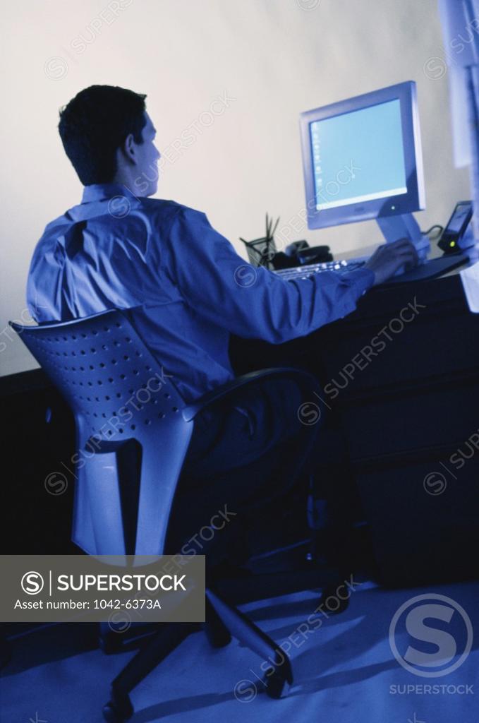Stock Photo: 1042-6373A Rear view of a businessman using a computer