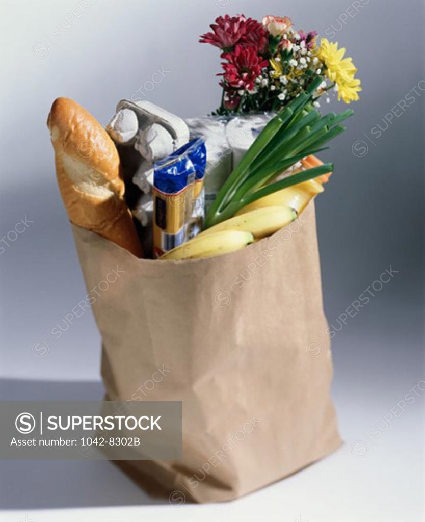 Stock Photo: 1042-8302B Close-up of a paper bag of groceries