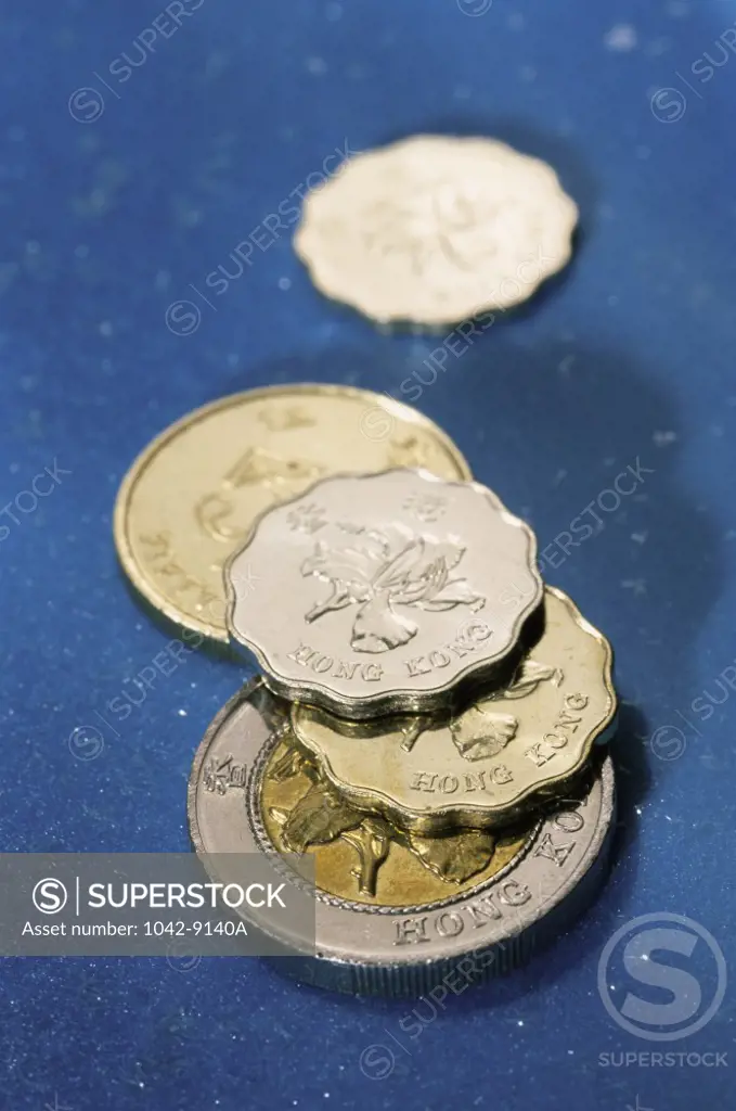 Close-up of Chinese coins