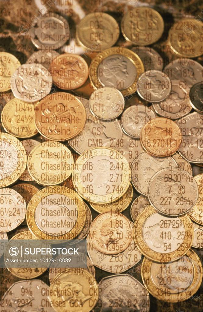 Stock Photo: 1042R-10089 Coins with stock data superimposed