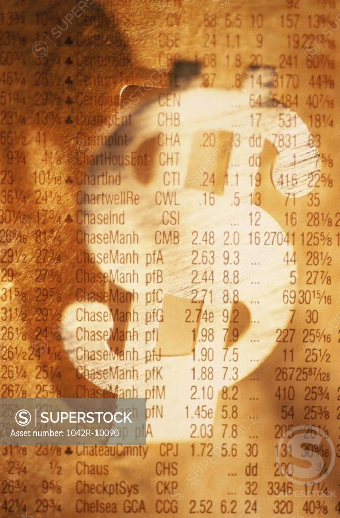 Stock Photo: 1042R-10090 Dollar sign with stock data superimposed