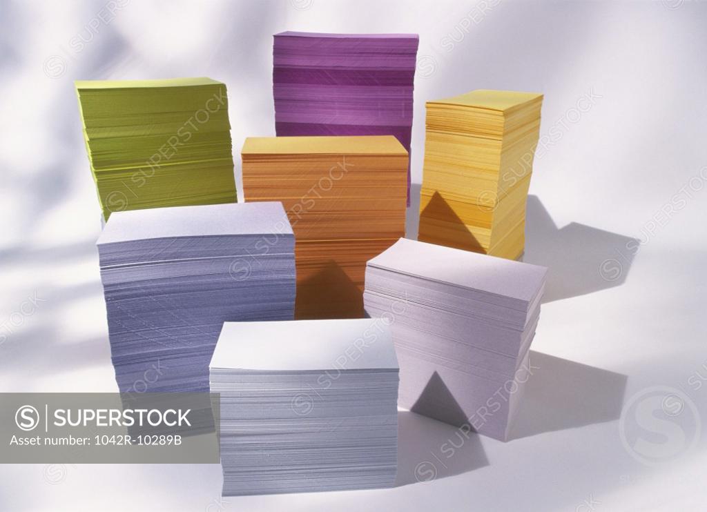 Stock Photo: 1042R-10289B Stacks of colored paper