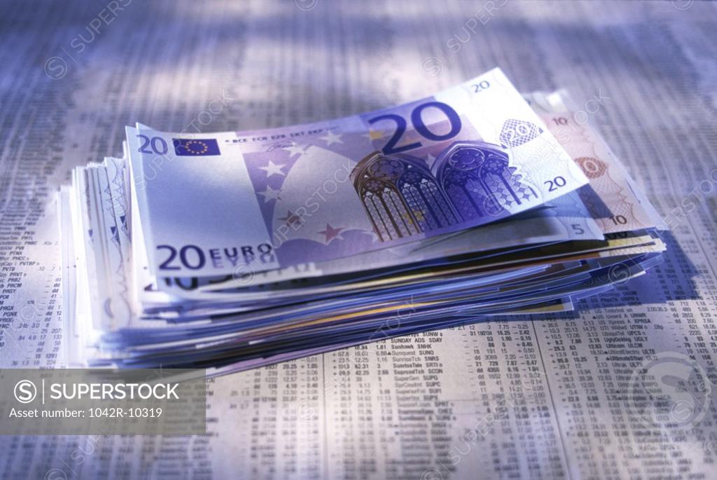 Stock Photo: 1042R-10319 Stack of euro banknotes