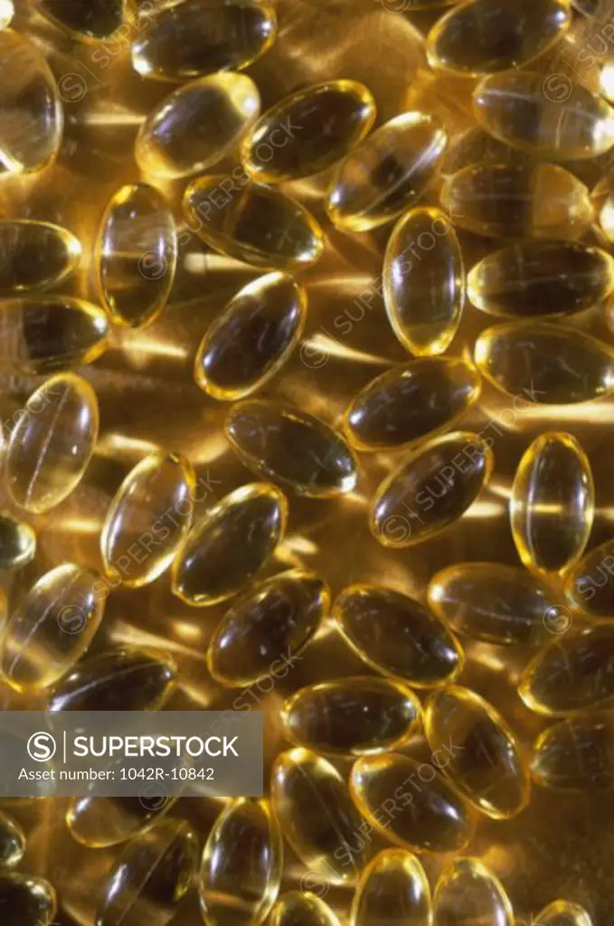 Close-up of vitamin capsules