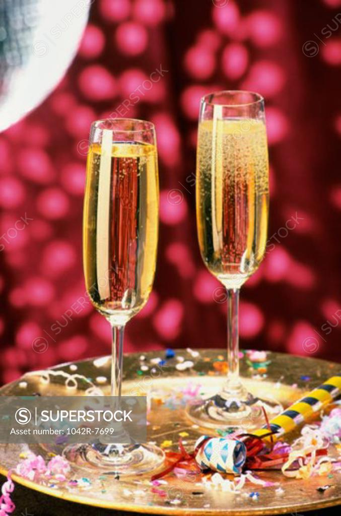 Stock Photo: 1042R-7699 Close-up of two champagne flutes