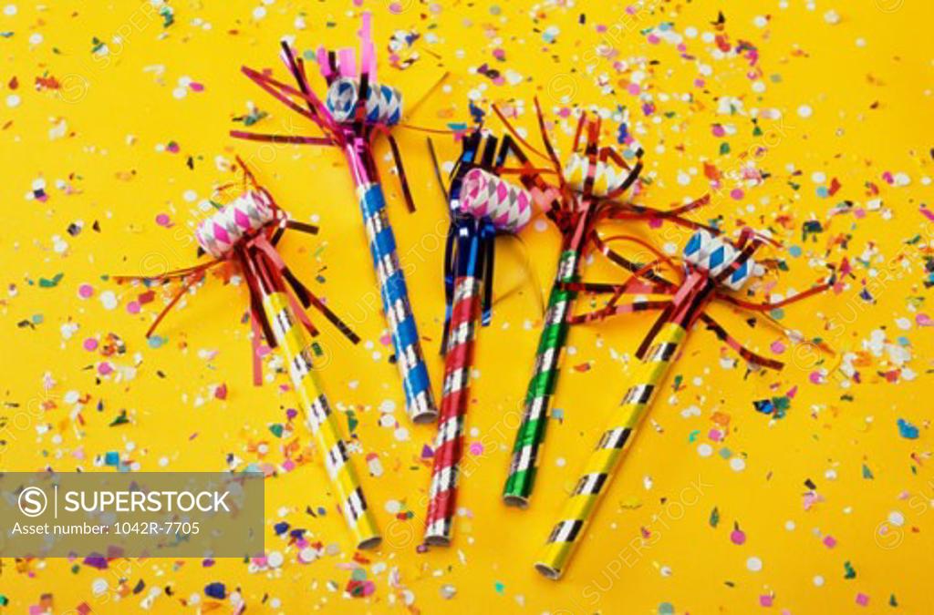Stock Photo: 1042R-7705 Party horn blowers and confetti