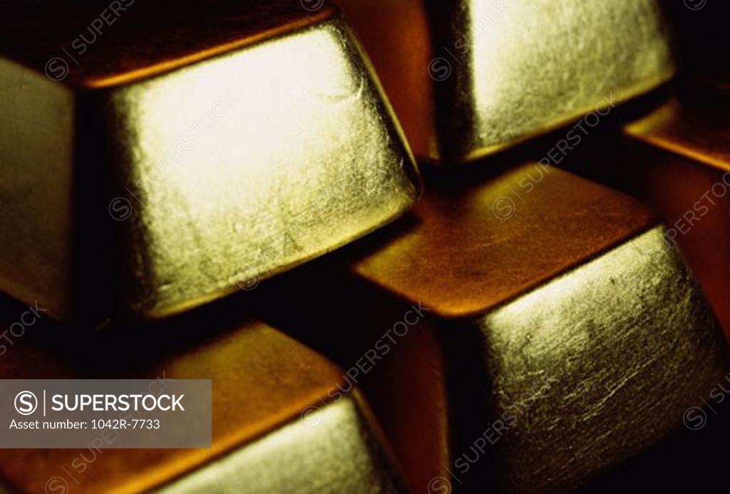 Stock Photo: 1042R-7733 Close-up of gold bars