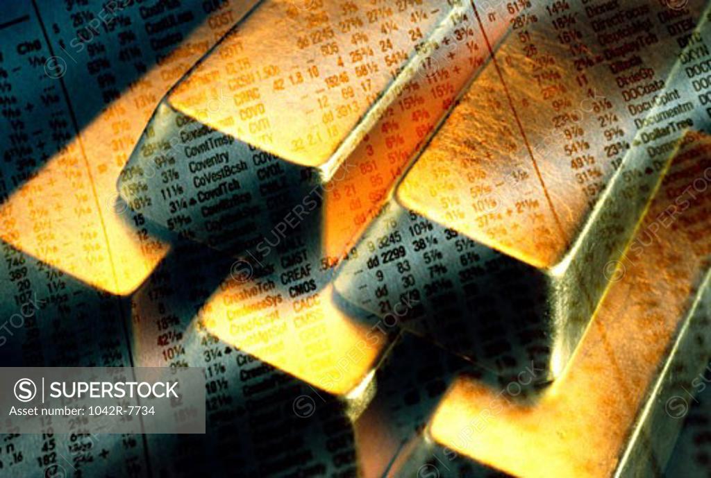 Stock Photo: 1042R-7734 Text superimposed over gold bars