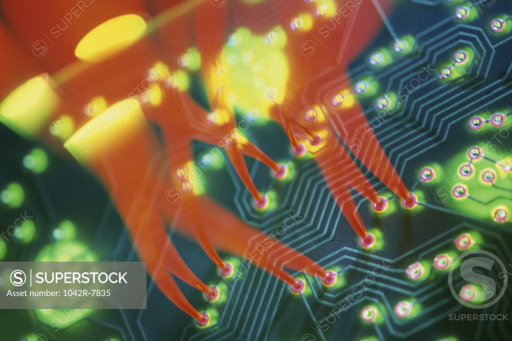 Stock Photo: 1042R-7835 Close-up of red lights on a circuit board