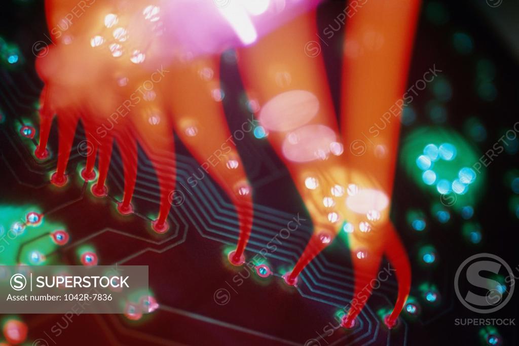 Stock Photo: 1042R-7836 Close-up of red lights on a circuit board