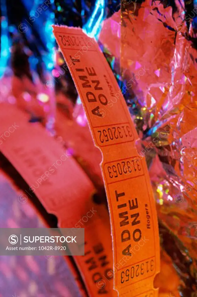 Close-up of opera ticket stubs
