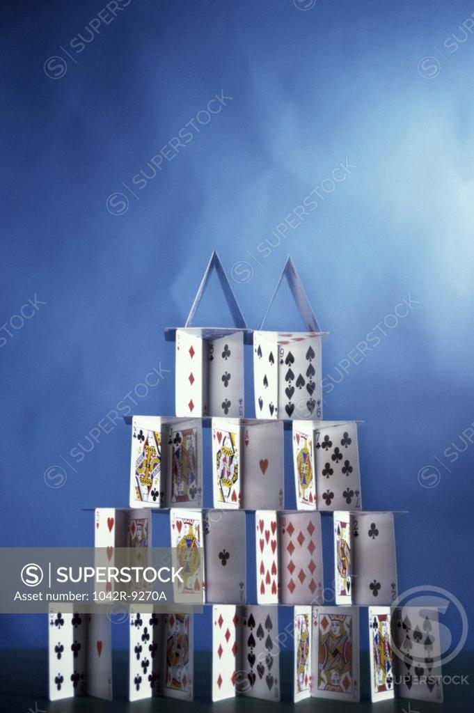 Stock Photo: 1042R-9270A Close-up of a house of playing cards