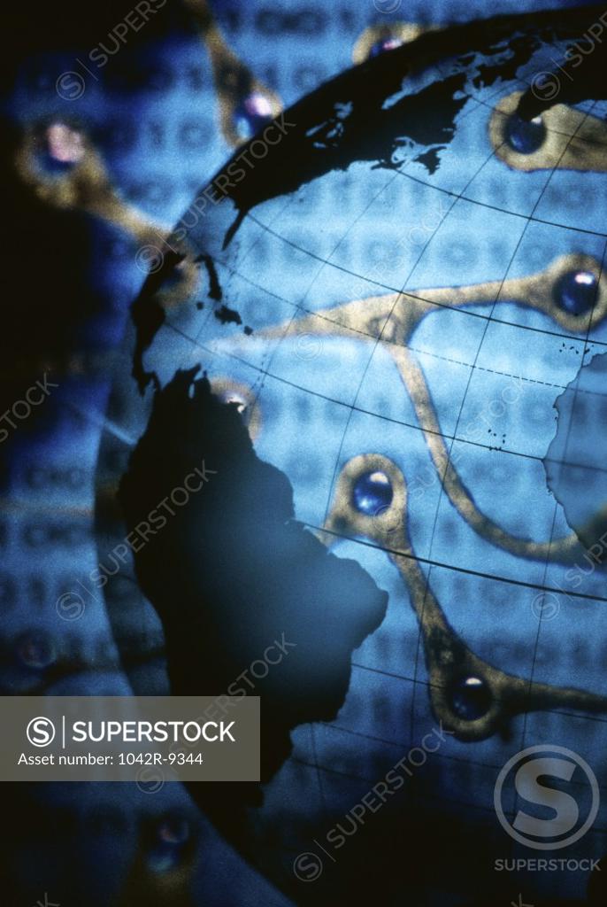 Stock Photo: 1042R-9344 Globe superimposed over binary code