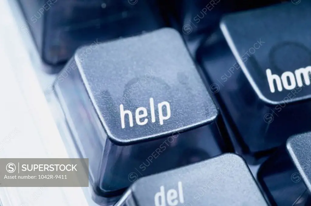 Close-up of the help key on a computer keyboard