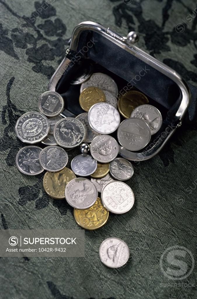 Stock Photo: 1042R-9432 Coins in a purse
