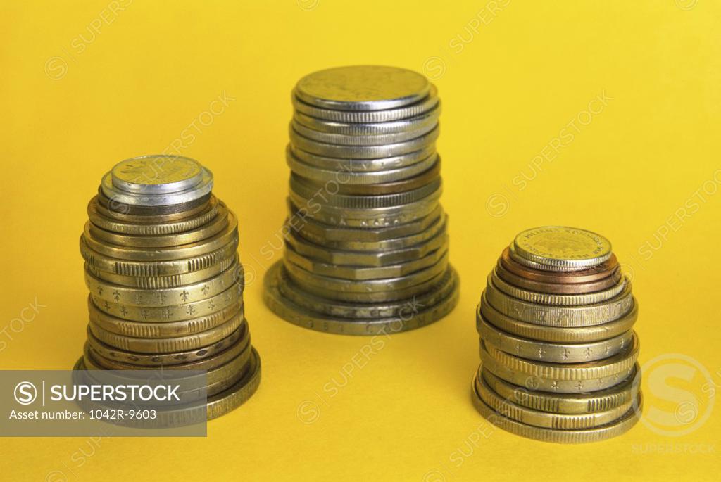 Stock Photo: 1042R-9603 Close-up of stack of coins