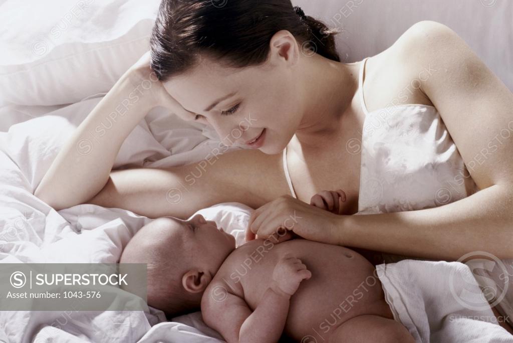 Stock Photo: 1043-576 High angle view of a mother with her baby boy
