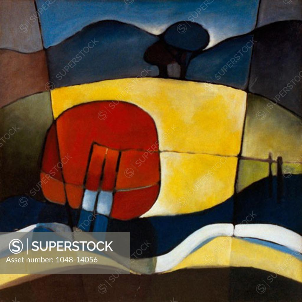 Stock Photo: 1048-14056 The Red Pond Bharati Chaudhuri (b.1951 Indian) Oil on canvas
