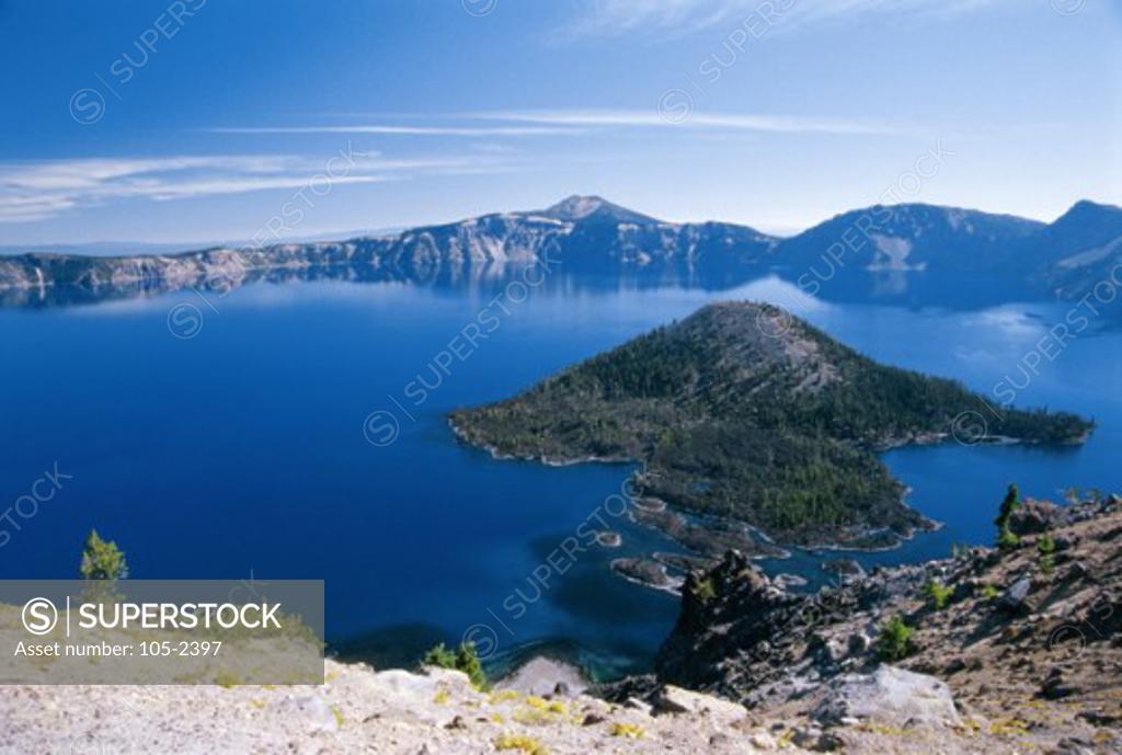 Stock Photo: 105-2397 Wizard Island Crater Lake National Park Oregon USA