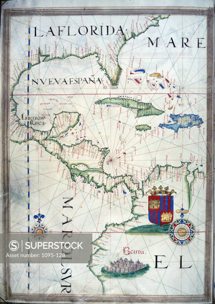 Stock Photo: 1095-128 Gulf of Mexico by Sebastiano Lopes from Portolan Atlas,  1546,  USA,  Chicago,  Newberry Library