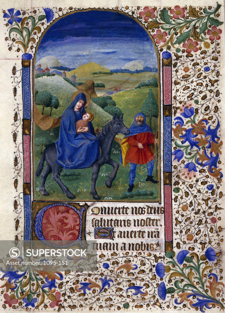Stock Photo: 1095-151 Flight into Egypt from Book of Hours,  manuscript,  USA,  Chicago,  Newberry Library