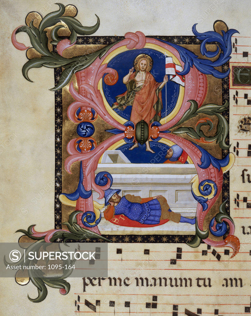 Stock Photo: 1095-164 Gradual - Detail Of Christ  Artist Unknown Manuscript Newberry Library, Chicago, Illinois, USA 