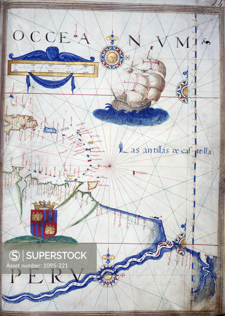 Stock Photo: 1095-221 Portolan Atlas Illumination by Sebastiano Lopes,  1546,  USA,  Chicago,  Newberry Library