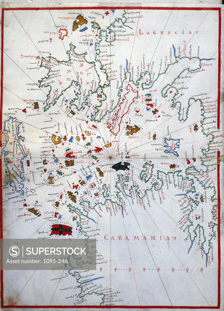Stock Photo: 1095-246 The Aegean Sea from Portolan Atlas of Six Charts,  USA,  Chicago,  Newberry Library