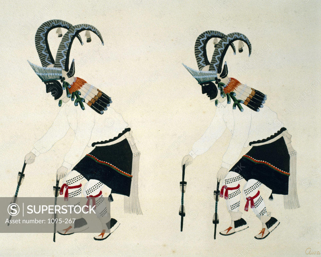 Stock Photo: 1095-267 Mountain Sheep Dance by Alfonso Roybal from Indian Dances 1-20,  USA,  Chicago,  Newberry Library