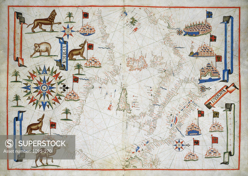 Stock Photo: 1095-270 Africa And Europa From Portolan Atlas Of Four Charts 1612 Maps(- ) Newberry Library, Chicago, Illinois, USA 