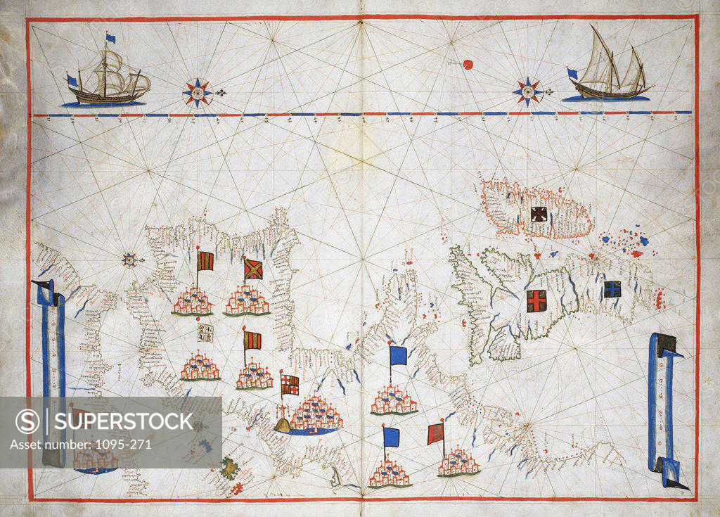 Stock Photo: 1095-271 British Isles, Western Europe, And Northwest Africa - From "Portolan Atlas Of Four Charts" 1612 Maps(- ) Newberry Library, Chicago, Illinois, USA 