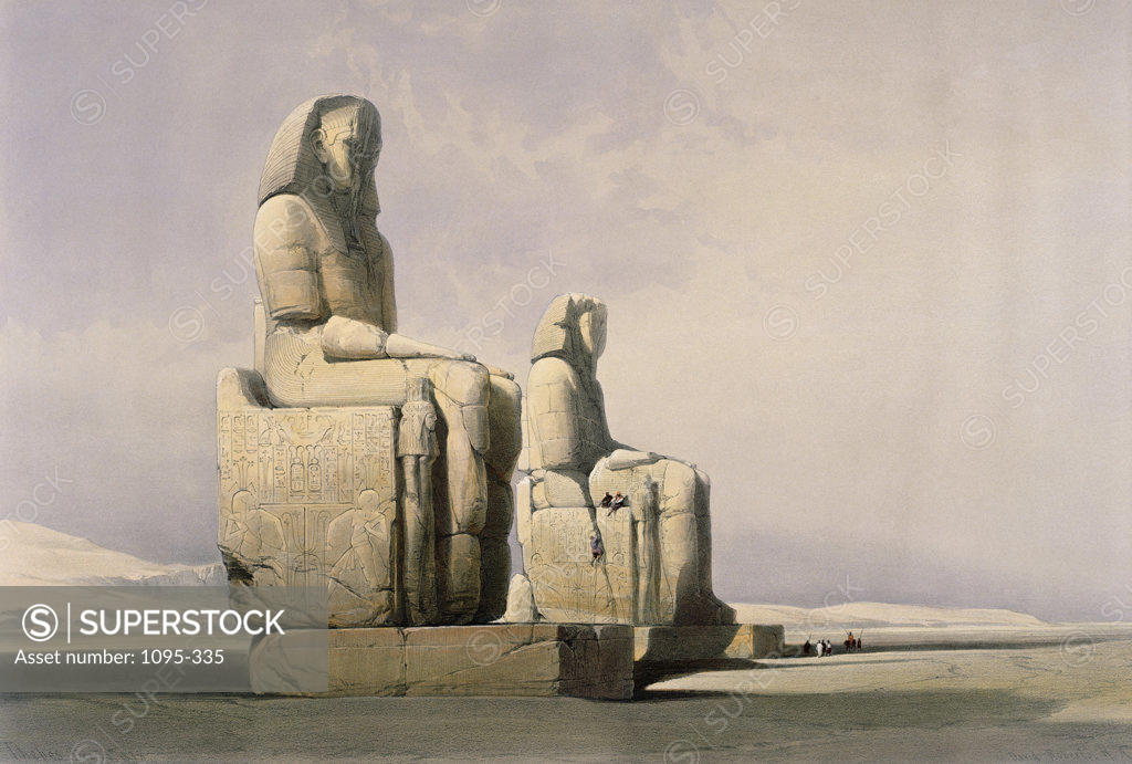 Stock Photo: 1095-335 Thebes: The Colossal Statues Of Amunoph Iii From "Egypt And Nubia" 1846-49 David Roberts (1796-1864 Scottish) Newberry Library, Chicago, Illinois, USA