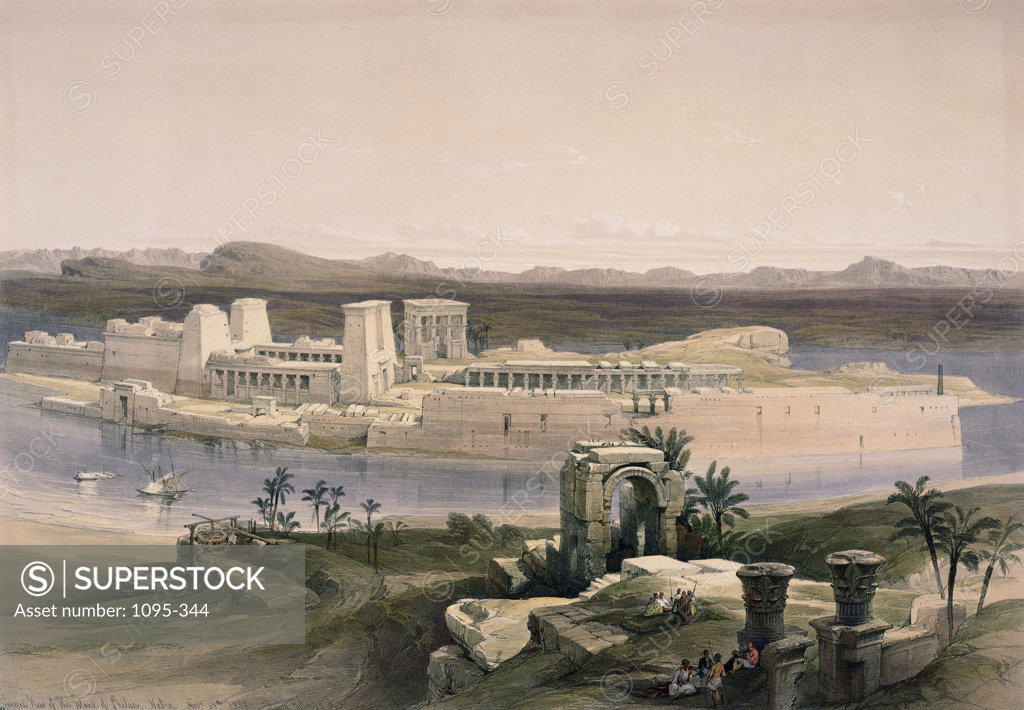 Stock Photo: 1095-344 General View Of The Island Of Philae, Nubia From "Egypt And Nubia" 1846-49 David Roberts (1796-1864 Scottish) Newberry Library, Chicago, Illinois, USA